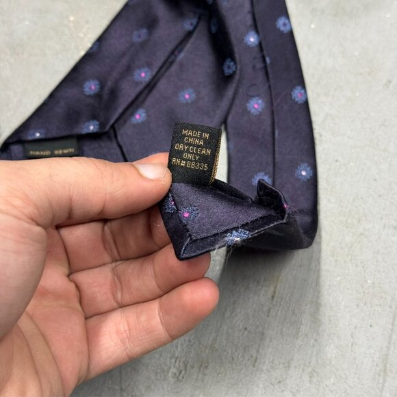 Mulberry Tie 100% Silk Polka Dot Purple Hand Sewn 3.5" - Picture 6 of 6